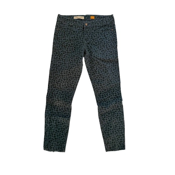 Anthro Pilcro & the Letterpress Womens Jeans Blue STET Leopard Skinny Zip Hem 28 - Picture 1 of 6